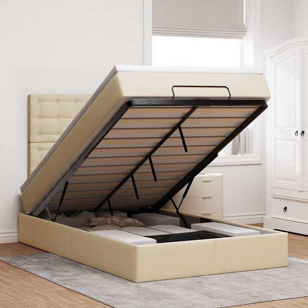 vidaXL Ottoman-Bett mit Matratze Creme 120x200 cm Stoff, 3313318