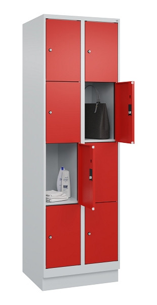 C+P Schließfachschrank Evolo PLUS, mit Sockel, 8 Fächer, 1950x600x500mm, 7035/30, Frontfarbe RAL 3020 Verkehrsrot, 049020-204 S10005