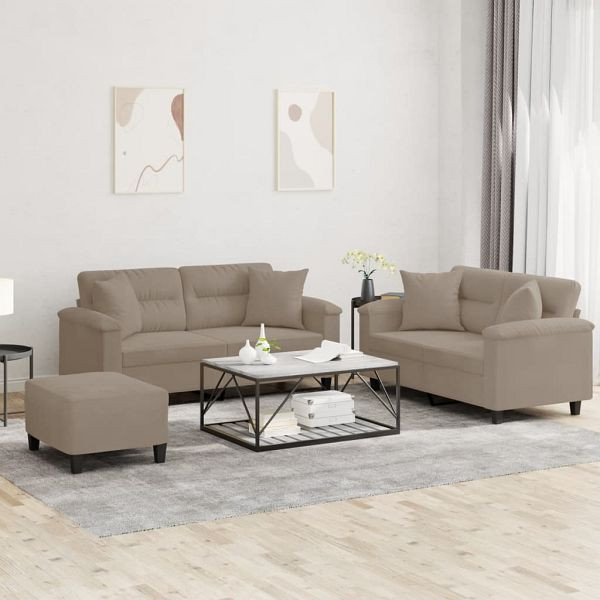 vidaXL 3-teilig Sofagarnitur mit Kissen Taupe Mikrofasergewebe, 3202332
