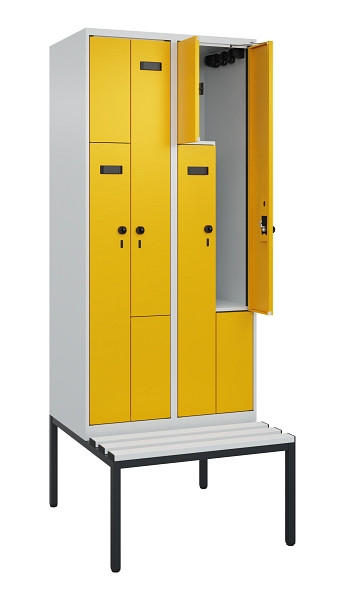 C+P Z-Spind Evolo PLUS, Bank, 4 Fächer, 2120x800x815mm, 7035/1004, Drehriegel, Sitzfläche Kunststoff, Sitzbank, 0490537-224 S10054