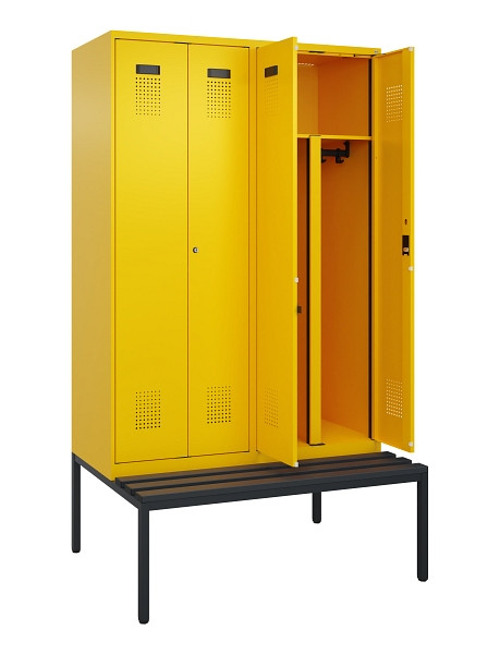 C+P PSA Doppel-Spind Evolo PLUS, Bank, 4 Abteile, 2120x1200x815mm, 1023/1023, Zylinderschloss, Sitzfläche Kunststoff, Sitzbank, 0490527-40P S10102