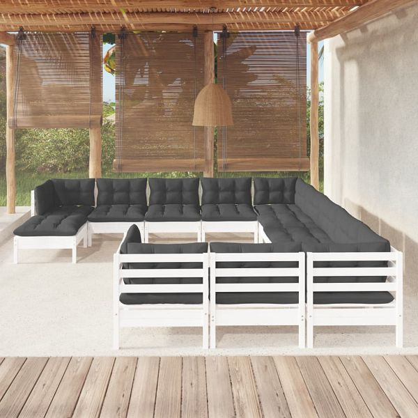 vidaXL 12-teilig Garten-Lounge-Set mit Kissen Weiß Kiefernholz, 3097068