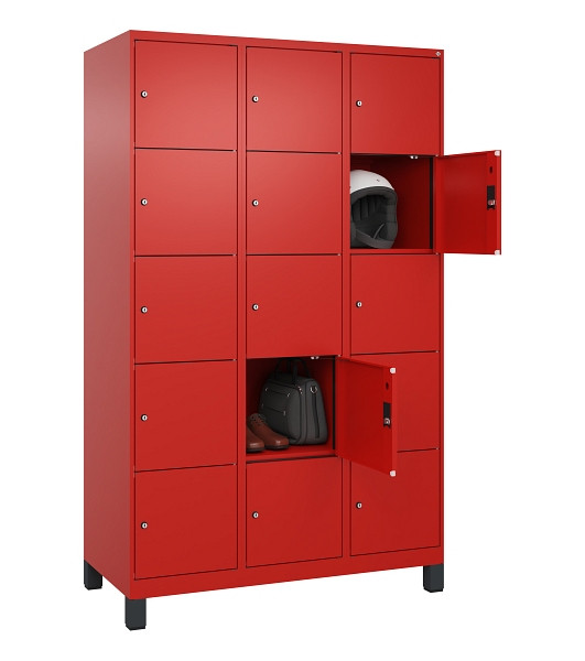 C+P Schließfachschrank Evolo PLUS, mit Füßen, 15 Fächer, 1950x1200x500mm, 3020/3020 Verkehrsrot, 049010-325 S10025