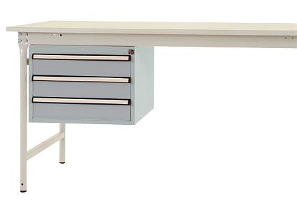 Manuflex Gehäuse-Unterbau stationär, Nutzhöhe 300 mm mit 3 Schubfächer, für Tischtiefe 800 mm, Alusilber, ZB4602.9006