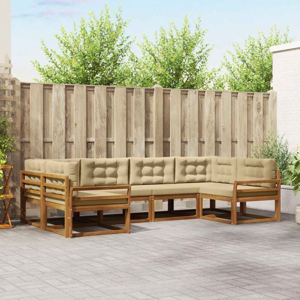 vidaXL Outdoor-Sofagarnitur mit Kissen 6-teilig Natur und Beige, 3368071