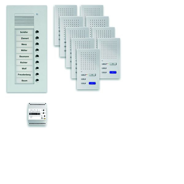 TCS Türkontrollsystem audio:pack UP für 9 Wohneinheiten, mit Außenstation PUK 9 Klingeltasten, 9x Freisprecher ISW3030, Steuergerät BVS20, PPUF09-EN/02