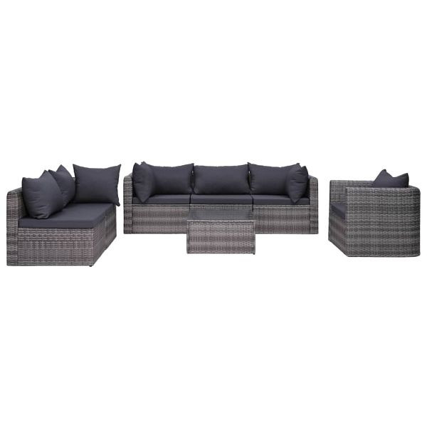 vidaXL 7-teilig Garten-Sofagarnitur mit Polster&Kissen Poly Rattan Grau, 44158