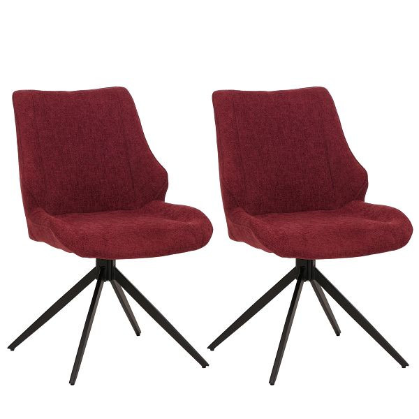 Mendler 2er-Set Esszimmerstuhl HWC-O48, Küchenstuhl, drehbar Auto-Return, Stoff/Textil Chenille (320g/m²) Öko-Tex, bordeaux, 113028