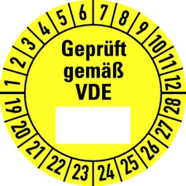 Schilder Klar Etikett Geprüft gemäß VDE ab 24 gelb/schwarz, 30 mm Folie selbstklebend, VE: 40 Stück, 49/63.24