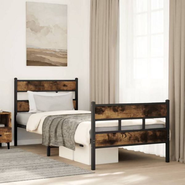 vidaXL Metallbett ohne Matratze Räuchereiche 100x200 cm, 4017066