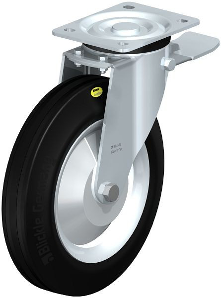 Blickle L-RD 252R-3-ST-FA Stahlblech-Lenkrolle, mittelschwere Ausführung, mit Anschraubplatte & Feststeller, Zweikomponenten-Vollgummi, Schwarz, 850004