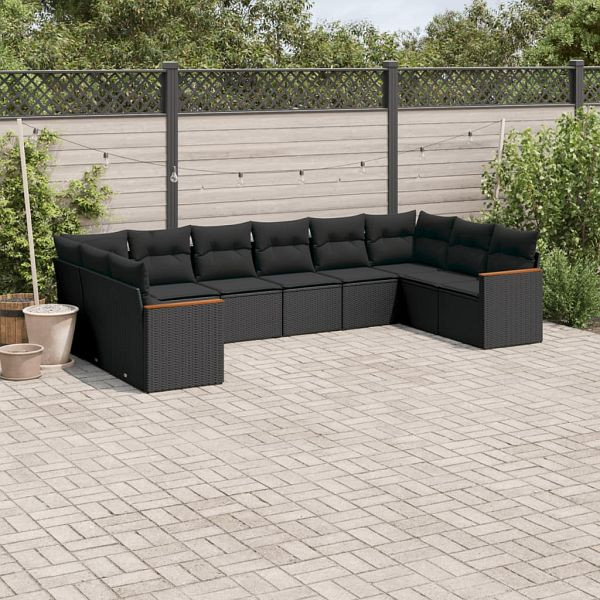 vidaXL 10-teilig Garten-Sofagarnitur mit Kissen Schwarz Poly Rattan, 3226321