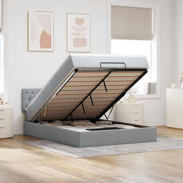 vidaXL Ottomane Bett mit Matratze & LEDs Hellgrau 140x190 cm Stoff, 3312388
