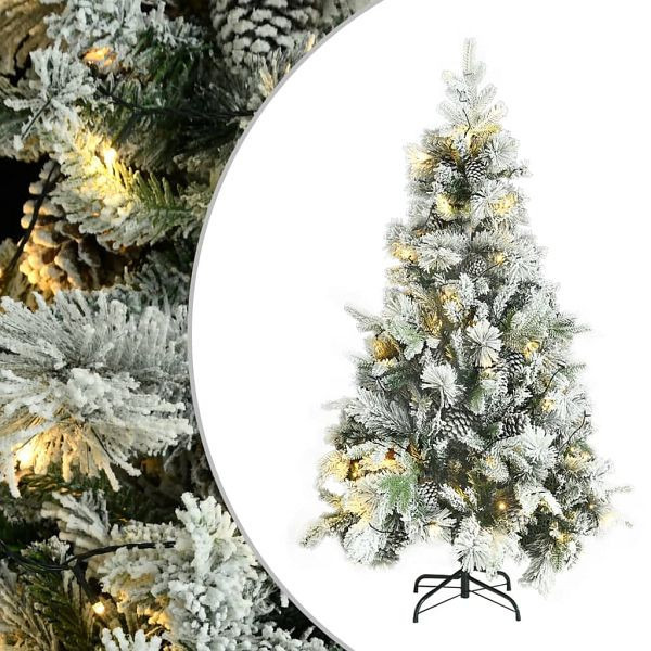 vidaXL Weihnachtsbaum mit Beleuchtung Schnee und Zapfen 195 cm PVC&PE, 3094561