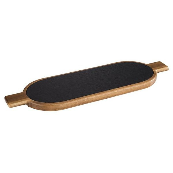 APS Servierbrett, 2-teilig, 40 x 15 cm, Höhe: 2 cm, Akazienholz, Naturschiefer, Griffe: 5 cm, 00812