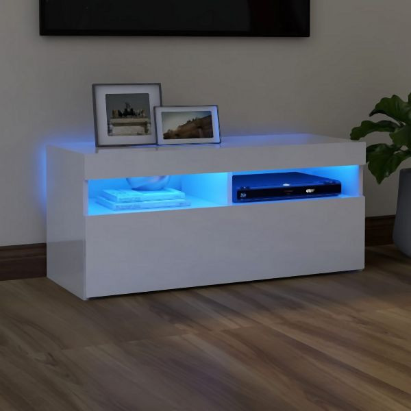vidaXL TV-Schrank mit LED-Leuchten Hochglanz-Weiß 90x35x40 cm, 804388