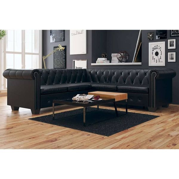 vidaXL Chesterfield-Ecksofa 5-Sitzer Kunstleder Schwarz, 243614