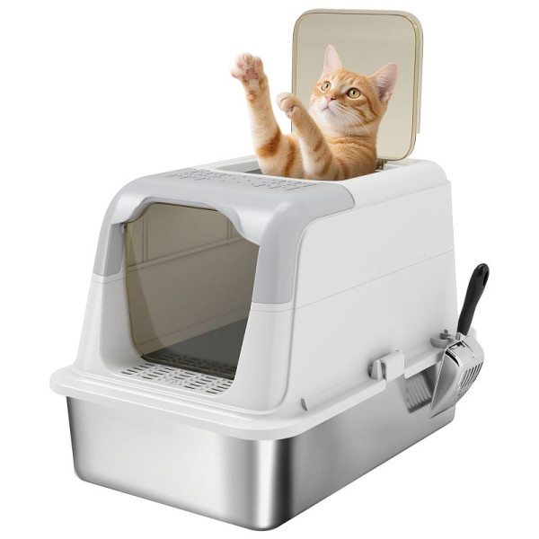 PawHut Katzenklo, Katzentoilette mit Deckel, Streuschaufel, vorne Eingang und ober Ausgang, D31-139V00WT