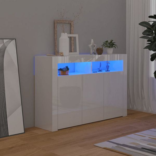 vidaXL Sideboard mit LED-Leuchten Hochglanz-Weiß 115,5x30x75 cm, 804343
