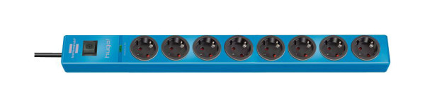 Brennenstuhl hugo! Steckdosenleiste 8-fach mit Überspannungsschutz (2m Kabel und Schalter, Gehäuse aus bruchfestem Polycarbonat) blau, 1150610388