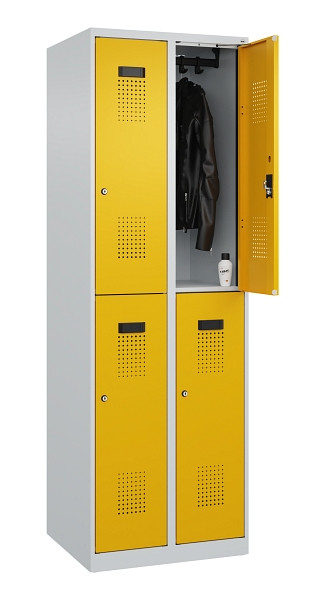 C+P Doppelstöckiger Spind Evolo PLUS, 4 Fächer, 1850x600x500mm, 7035/1004, Zylinderschloss, 049300-20 S10027