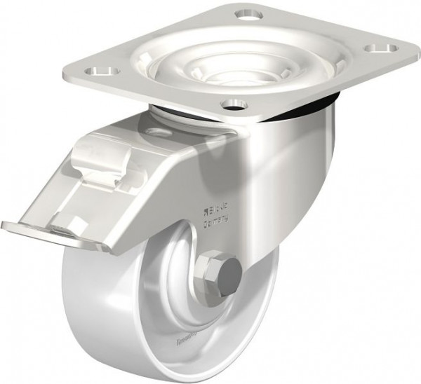Blickle LEX-PO 80KD-FI Edelstahl-Lenkrolle mit Anschraubplatte & Feststeller, Polyamid, Weiß, 842783