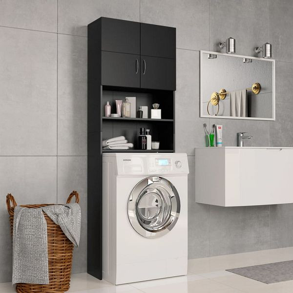 vidaXL Waschmaschinenschrank Schwarz 64x25,5x190 cm Holzwerkstoff, 800028