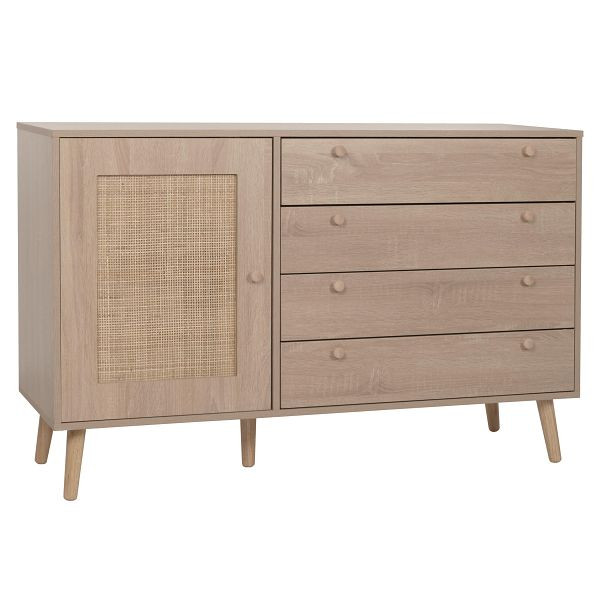 Mendler Sideboard HWC-M43, Schrank Kommode Highboard, Schubladen Staufach, Kubu Rattan Holz Melamin, Eiche-Optik, 104220+104221