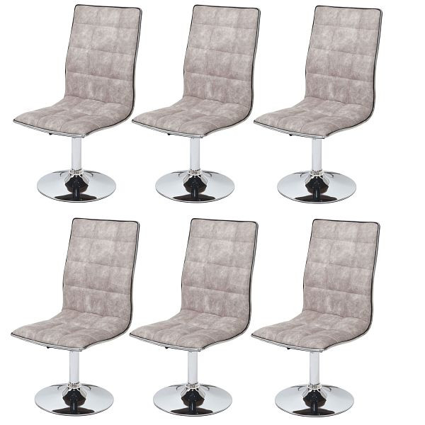Mendler 6er-Set Esszimmerstuhl HWC-C41, Stuhl Küchenstuhl, höhenverstellbar drehbar, Stoff/Textil MVG, vintage kieselgrau, 3x59105