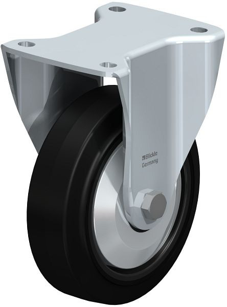 Blickle BH-POEV 160KD-FA Stahlblech-Bockrolle, Schwerlast-Ausführung, mit Anschraubplatte, Elastik-Vollgummi, Schwarz, 851430