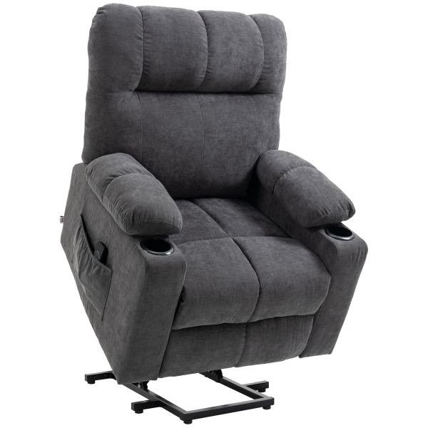 HOMCOM Aufstehhilfe Seniorensessel, Liegefunktion, inkl. Fernbedienung, 144 cm x 91 cm x 88 cm, Grau Elektrisch mit Massagefunktion, 713-152V90CG