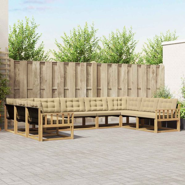 vidaXL Outdoor-Sofagarnitur mit Kissen 9-teilig Weiß und Beige, 3389067