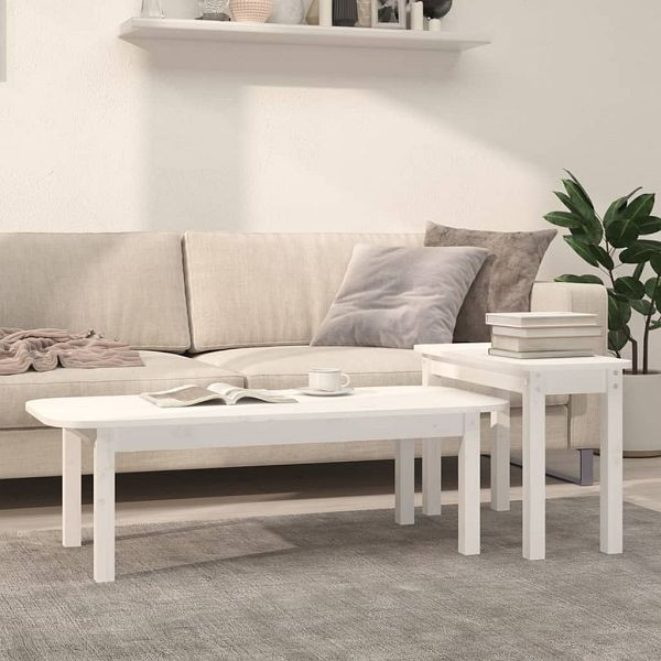 vidaXL 2-tlg. Couchtisch-Set Weiß Massivholz Kiefer, 822363