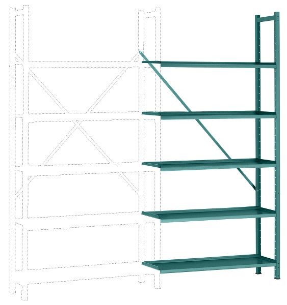 Manuflex Büro-Steck-Anbauregal mit 5 pulverbeschichteten Stahlböden, HxBxT = 1900 x 960 x 300 mm, wasserblau, RA3152.5021