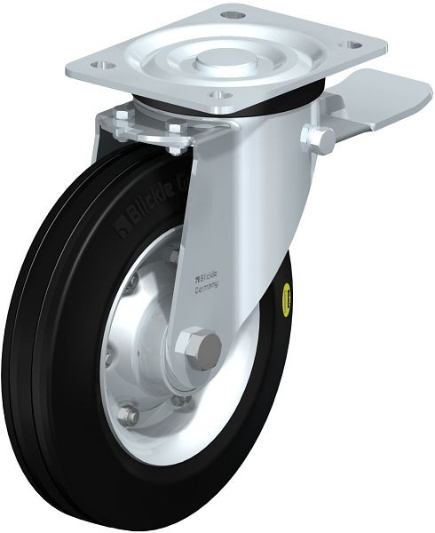 Blickle L-RD 200K-ST Stahlblech-Lenkrolle, mittelschwere Ausführung, mit Anschraubplatte & Feststeller, Zweikomponenten-Vollgummi, Schwarz, 50625