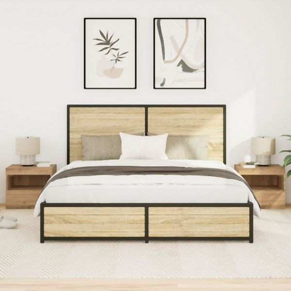 vidaXL Nachttische mit LED-Lichtern 2 Stück Artisan Eiche 50x40x45 cm, 862183