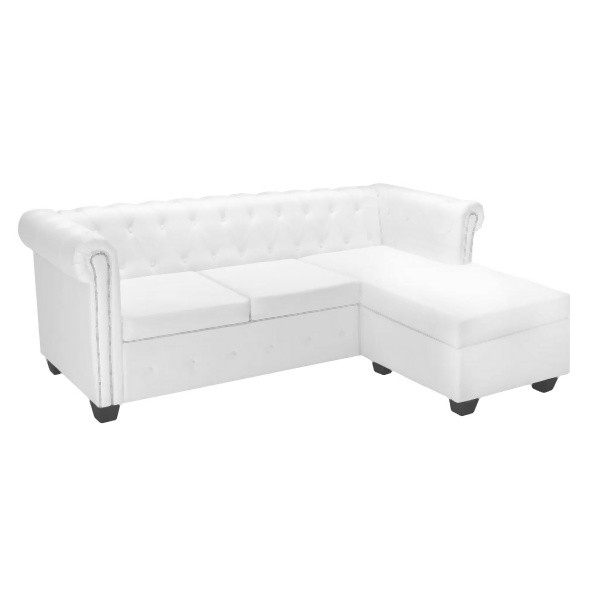 vidaXL Chesterfield Sofa in L-Form Kunstleder Weiß, 275225