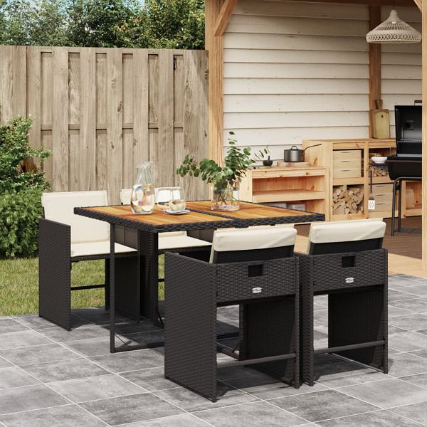 vidaXL 5-teilig Garten-Essgruppe mit Kissen Schwarz Poly Rattan, 3277850