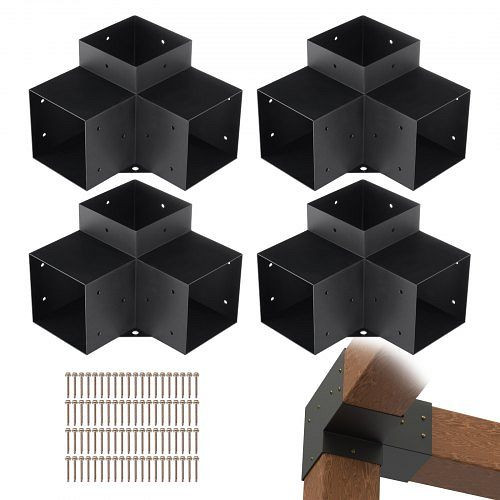 VEVOR 4er-Set Pfostenverbinder aus 2 mm dicken Stahlplattene Pergola Eckverbinder 90°-Stiefelstruktur Set 270 x 270 x 202 mm, LPJJST4PCS6XOAPMSV0