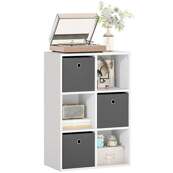 HOMCOM Regal mit 6 Fächern und 3 Stoffschubladen, Aufbewahrungsregal, vielseitig, Grau, 838-556V90GY