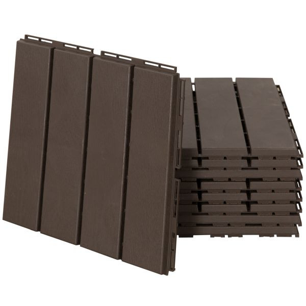 Outsunny 9 er Set Terassenfliesen Balkon Patio 30 x 30 cm Garten-Klickfliese Bodenbelag Bodenfliese Innen Außen Kunststoff Braun, 844-278BN