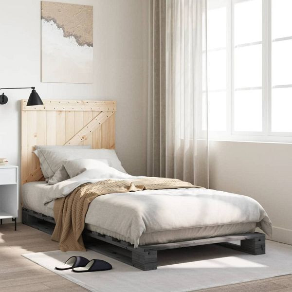 vidaXL Massivholzbett mit Kopfteil Grau 90x200 cm Kiefer, 3281562