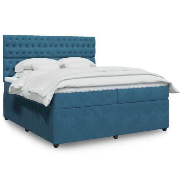 vidaXL Boxspringbett mit Matratze Blau 200x200 cm Samt, 3294740