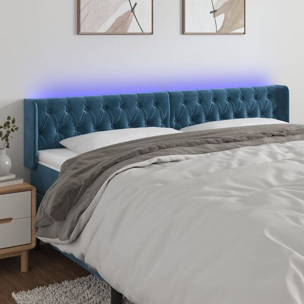 vidaXL LED Kopfteil Dunkelblau 203x16x78/88 cm Samt, 3123642