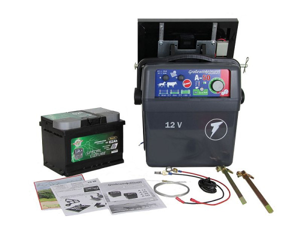 Growi Batteriegerät A-50 Komplettset, inkl. Solarpanel 25 W und Akku 62 Ah, 10012490