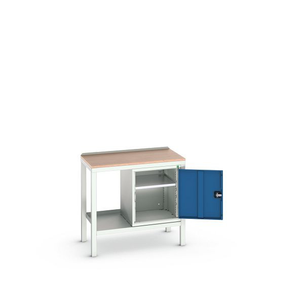 bott verso Beistelltisch, mit Unterbauschrank und Multiplex-Platte, BxTxH: 1000 x 600 x 930 mm, Lichtgrau / Enzianblau, 16922603.11