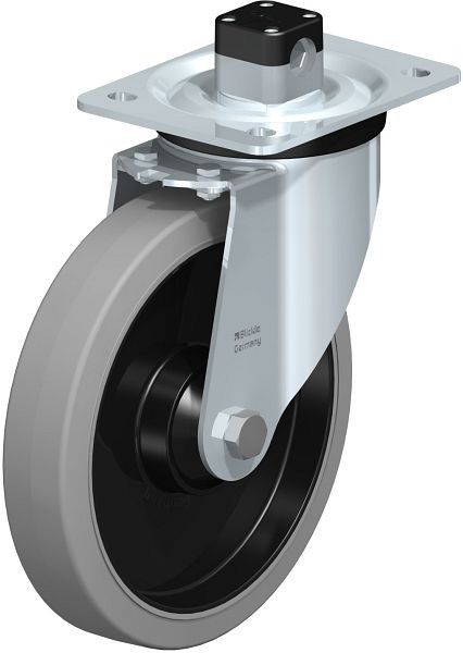 Blickle L-POEV 201K-CS11-SG Stahlblech-Lenkrolle, mittelschwere Ausführung, mit Anschraubplatte & Zentralfeststeller, Elastik-Vollgummi, Grau, 850719