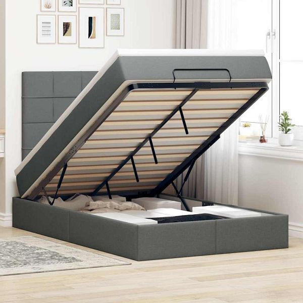 vidaXL Ottoman-Bett mit Matratze & LEDs Dunkelgrau 120x190 cm Stoff, 3313990