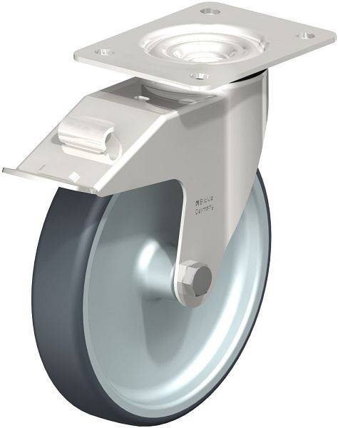 Blickle LEX-TPA 200G-FI Edelstahl-Lenkrolle mit Anschraubplatte & Feststeller, Thermoplastisches Gummi-Elastomer, Grau, 754550