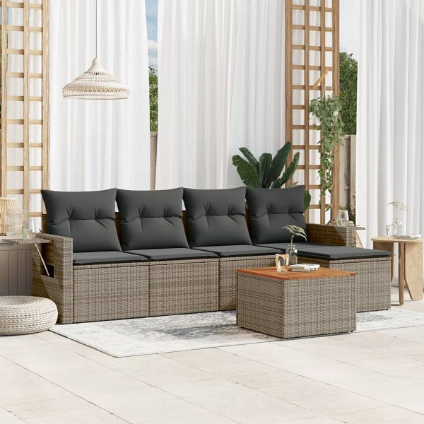vidaXL 6-tlg. Garten-Sofagarnitur mit Kissen Grau Poly Rattan, 3224541